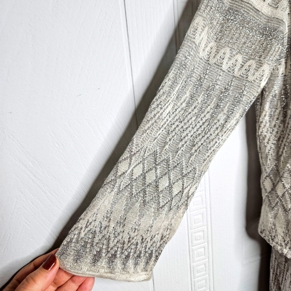 H&M 2-piece Set Peplum Tank and Crop Cardigan Gray Silver Glittery M EUC GLAM - Picture 5 of 14